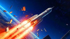 Illustration de la désintégration du Starship de SpaceX lors de son vol d’essai. Image réalisée par IA.