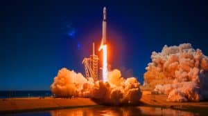 Illustration de l'explosion du booster du Starship lors du vol 9 de SpaceX. Image réalisée par IA.