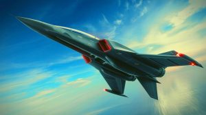 Illustration de l'avion de chasse Tempest de sixième génération en vol. Image réalisée par IA.