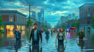 Illustration de l'impact des inondations sur la santé publique. Image réalisée par IA.