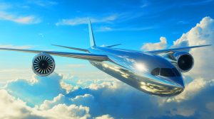 Illustration de l'innovation technologique dans l'aviation avec des moteurs sans carène et des biocarburants. Image réalisée par IA.