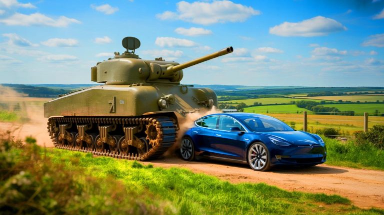 Un vétéran américain pulvérise une Tesla avec un char : cet acte surprenant adresse un message puissant à Elon Musk devant des millions de spectateurs médusés