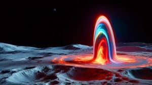 Illustration de l'hypothèse selon laquelle un impact cosmique a amplifié le champ magnétique lunaire. Image réalisée par IA.