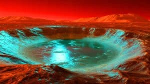 Illustration de réserves d'eau liquide sous la surface de Mars. Image réalisée par IA.