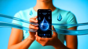 Illustration de la technologie des écrans de smartphones mesurant l'hydratation grâce à l'intelligence artificielle. Image réalisée par IA.