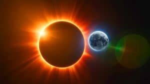 Illustration de l'étrange phénomène de la « seconde lune » observée près du Soleil. Image réalisée par IA.