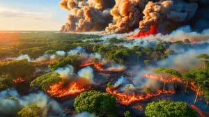 Illustration de l'ampleur des incendies dévastateurs en Amazonie en 2024. Image réalisée par IA.