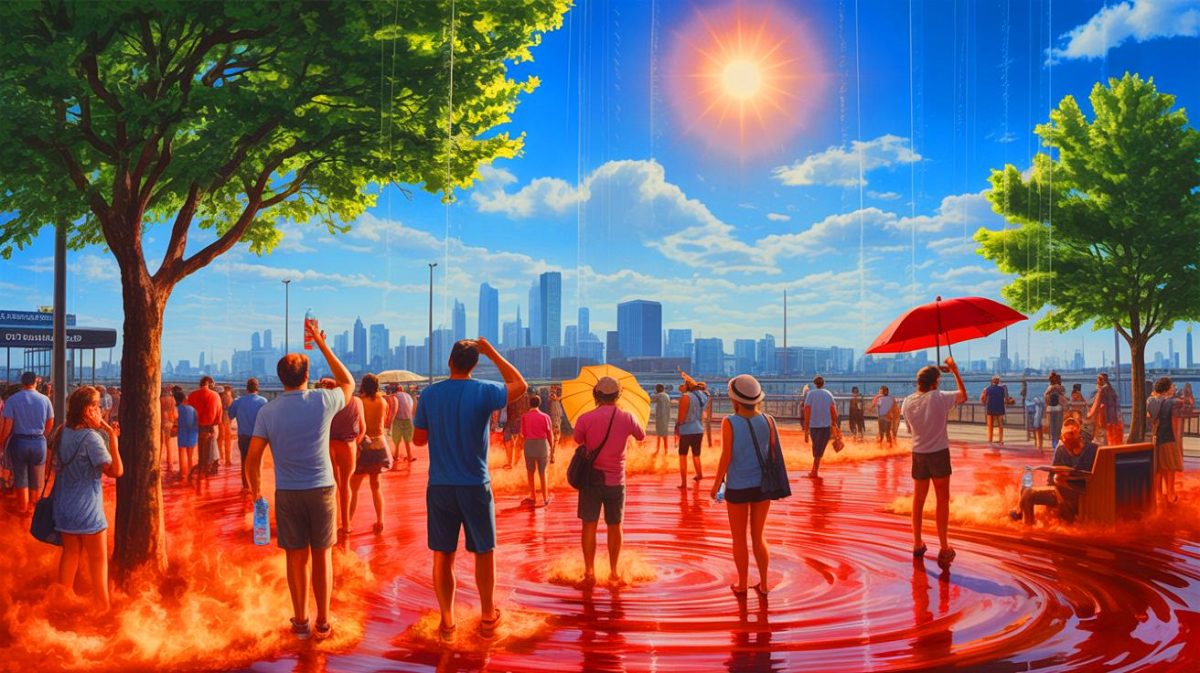 Illustration de la vague de chaleur exceptionnelle touchant la côte est des États-Unis. Image réalisée par IA.