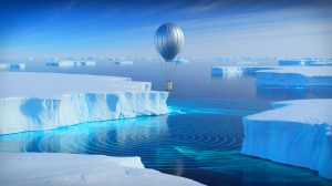 Illustration de signaux radios mystérieux sous la glace de l'Antarctique. Image réalisée par IA.