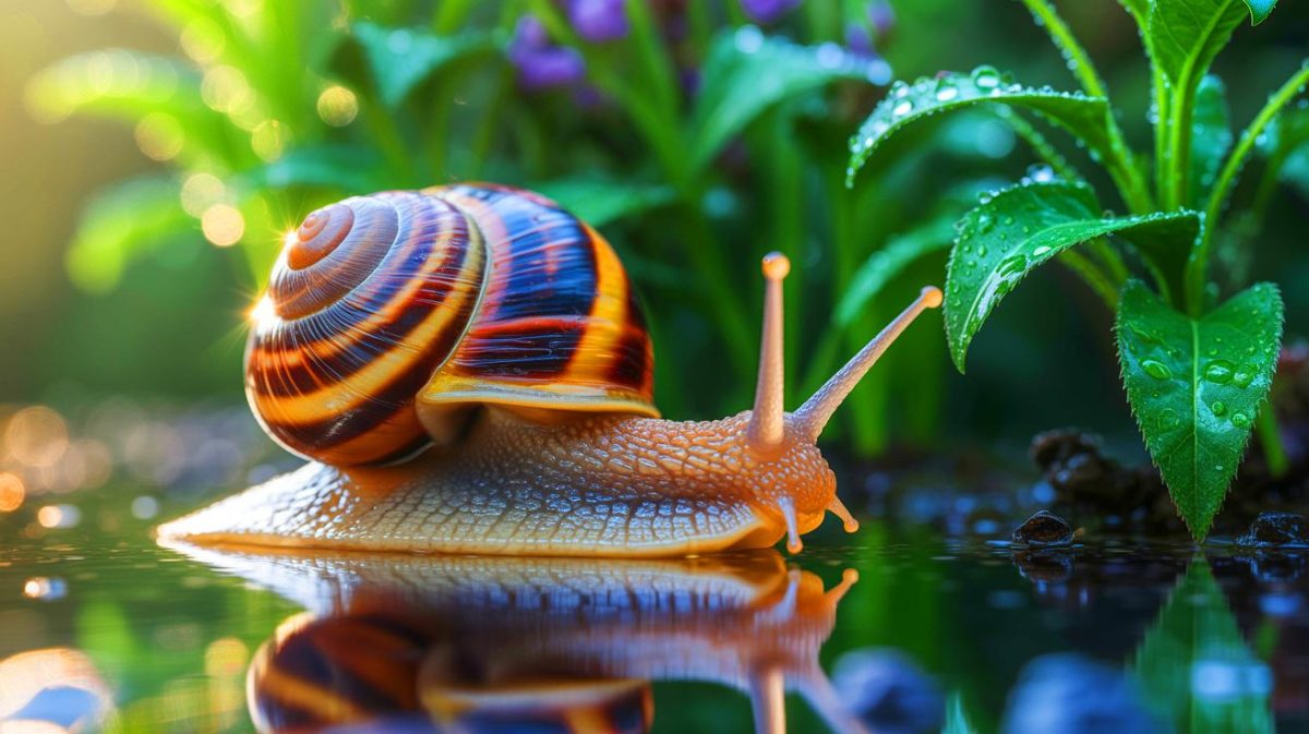 Attention, danger imminent dans nos jardins : ces escargots transformés en créatures venimeuses menacent la tranquillité de votre quotidien paisible et bucolique Illustration de l'évolution des escargots de jardin en créatures venimeuses. Image réalisée par IA.
