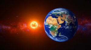 Illustration de la Terre à son aphélie, le point le plus éloigné du Soleil dans son orbite elliptique. Image réalisée par IA.