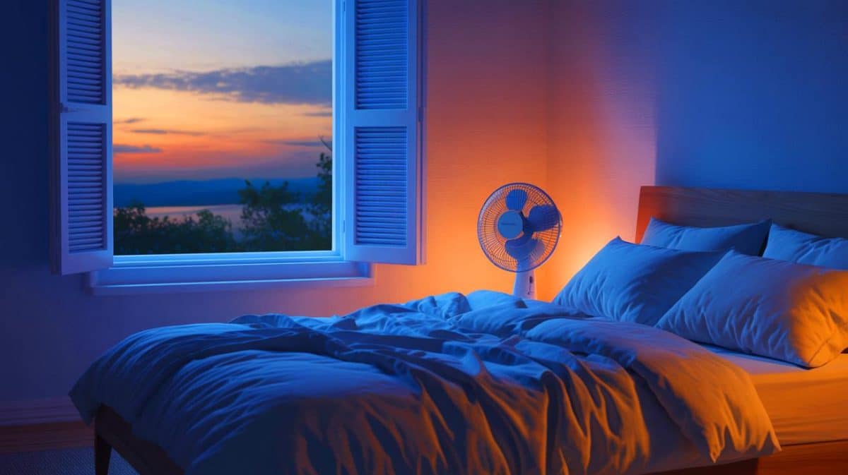 Illustration de la gestion des nuits chaudes pour un sommeil réparateur. Image réalisée par IA.
