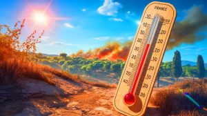 Illustration de la canicule intense dans le sud de la France avec des températures atteignant 40°C. Image réalisée par IA.