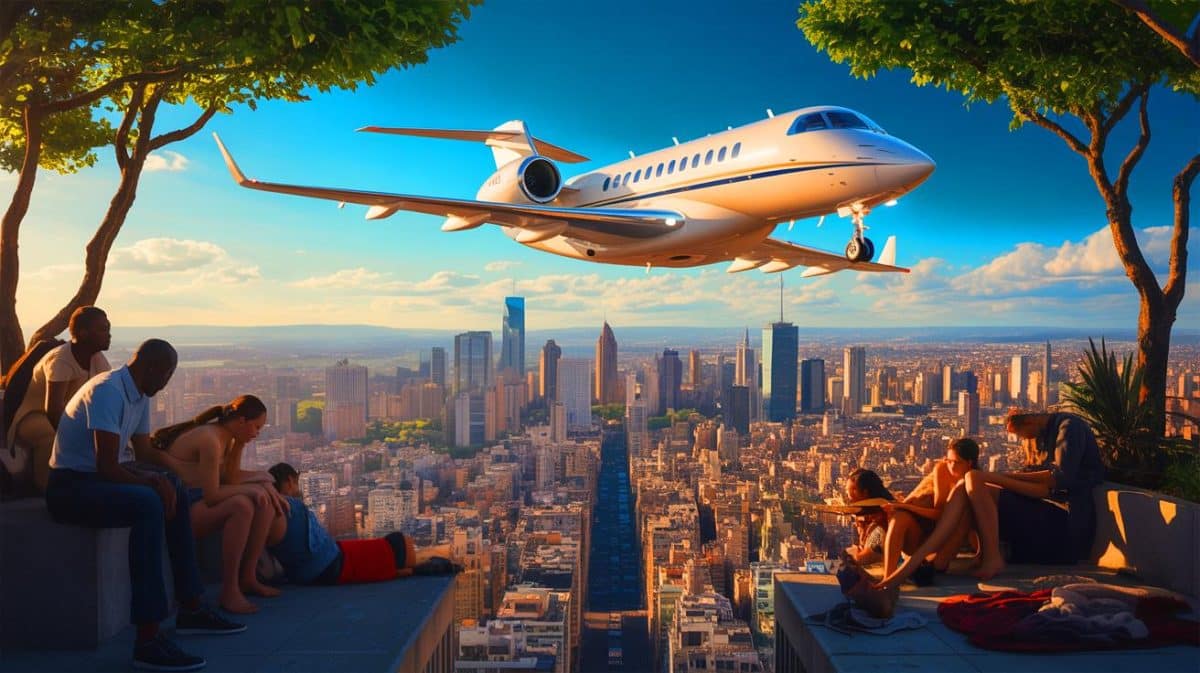 Illustration de l'impact disproportionné des ultra-riches sur le réchauffement climatique. Image réalisée par IA.
