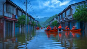 Illustration de l'évacuation massive due aux inondations dans le sud-ouest de la Chine. Image réalisée par IA.
