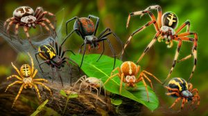 Illustration de la diversité des araignées et de la puissance variable de leur venin. Image réalisée par IA.