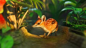 Illustration de petits chevrotains évoluant dans leur habitat naturel. Image réalisée par IA.
