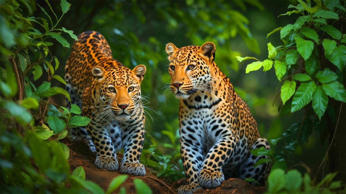Illustration de léopards dans les forêts reculées des Chittagong Hill Tracts au Bangladesh. Image réalisée par IA.