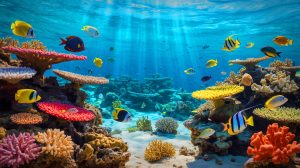 Illustration de la lutte contre la SCTLD chez les coraux des Caraïbes grâce aux probiotiques. Image réalisée par IA.