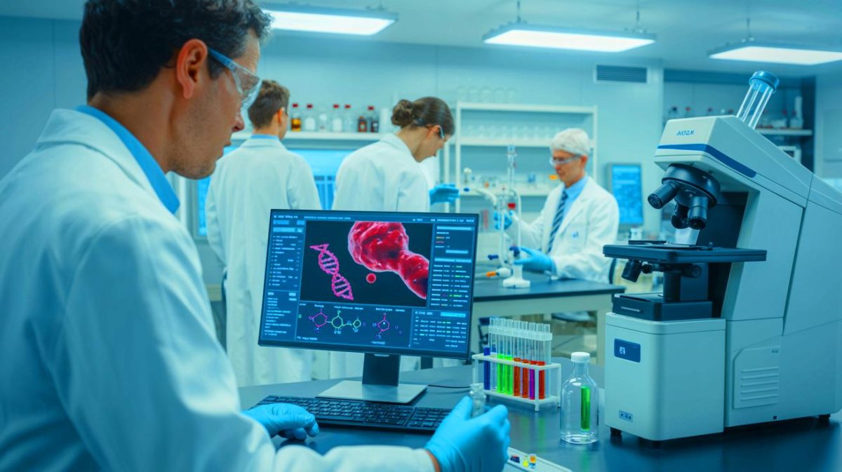 Illustration de la stratégie thérapeutique innovante combinant chimiothérapie et olaparib pour traiter les cancers du sein héréditaires. Image réalisée par IA.