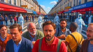 Illustration de la ville de Saint-Quentin sous tension suite aux intoxications à E. coli. Image réalisée par IA.