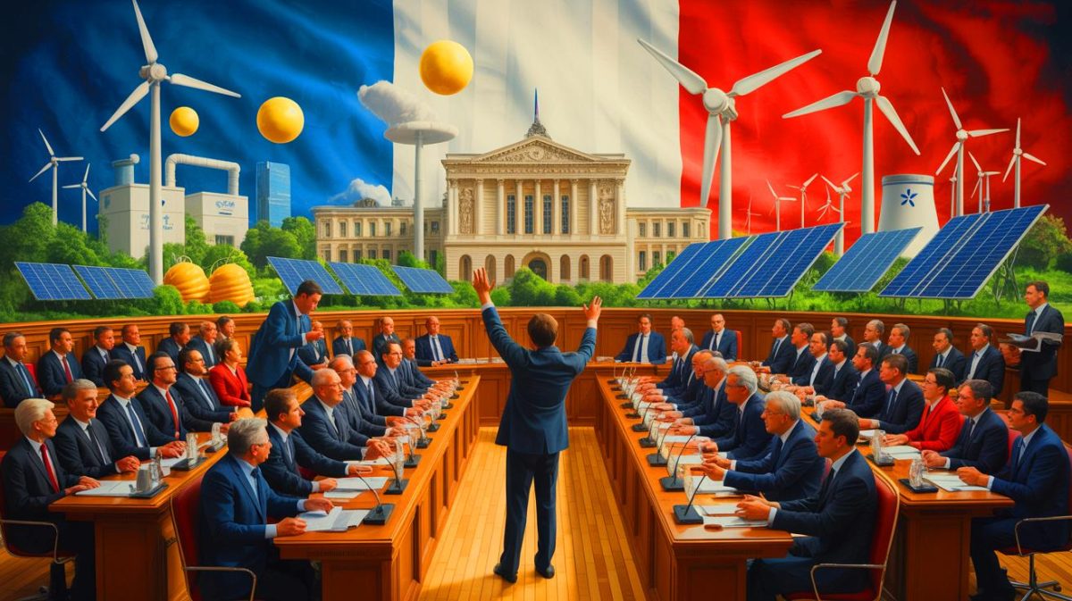 Illustration de la proposition de loi "Gremillet" et des débats énergétiques à l'Assemblée nationale. Image réalisée par IA.