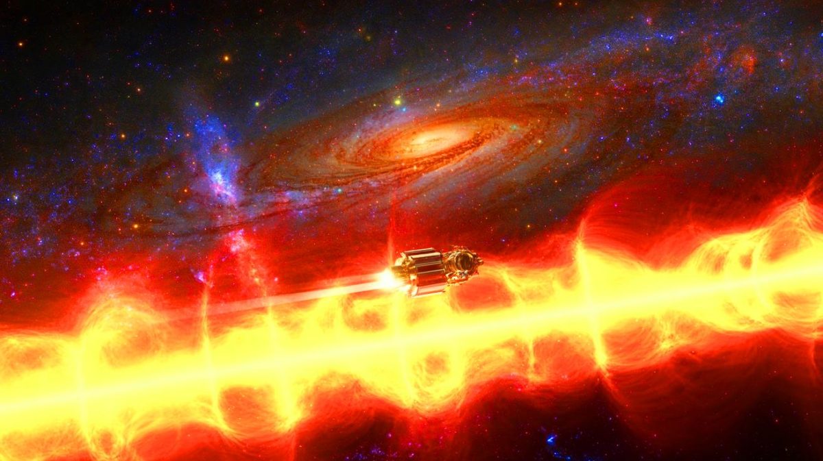 Illustration de la découverte d'un « mur de feu » aux confins du Système solaire par les sondes Voyager. Image réalisée par IA.
