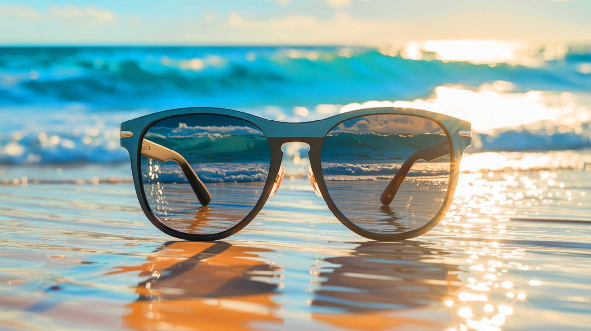 Illustration de la protection oculaire contre les rayons ultraviolets par des lunettes de soleil. Image réalisée par IA.