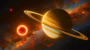Illustration de l'observation d'une géante gazeuse autour d'une étoile naine rouge. Image réalisée par IA.