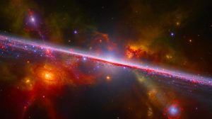 Illustration de galaxies naines primitives illuminant l'Univers après le Big Bang. Image réalisée par IA.