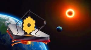 Illustration de la découverte de l'exoplanète TWA 7b par le télescope spatial James Webb. Image réalisée par IA.