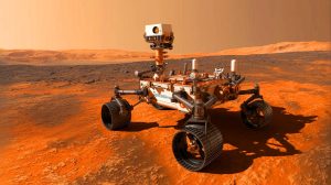 Illustration de la cible de calibration SHERLOC sur le rover Perseverance de la NASA. Image réalisée par IA.