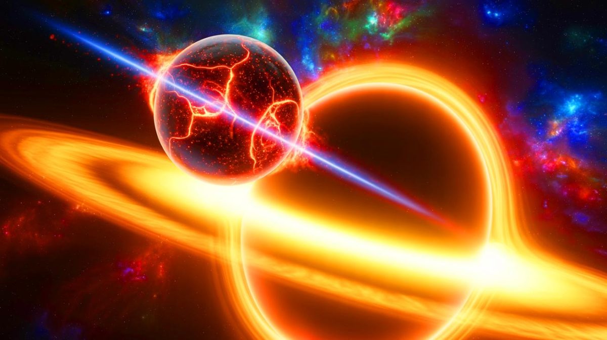 Découverte stupéfiante : cet énigmatique pulsar à trou noir défie les lois de la physique et captive les astrophysiciens du monde entier Illustration de la destruction d'une étoile à neutrons par un trou noir. Image réalisée par IA.