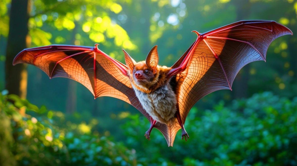 Illustration de la longévité exceptionnelle des chauves-souris et leur résistance aux cancers. Image réalisée par IA.