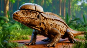 Illustration de la découverte d'un lézard préhistorique nommé Bolg amondol. Image réalisée par IA.
