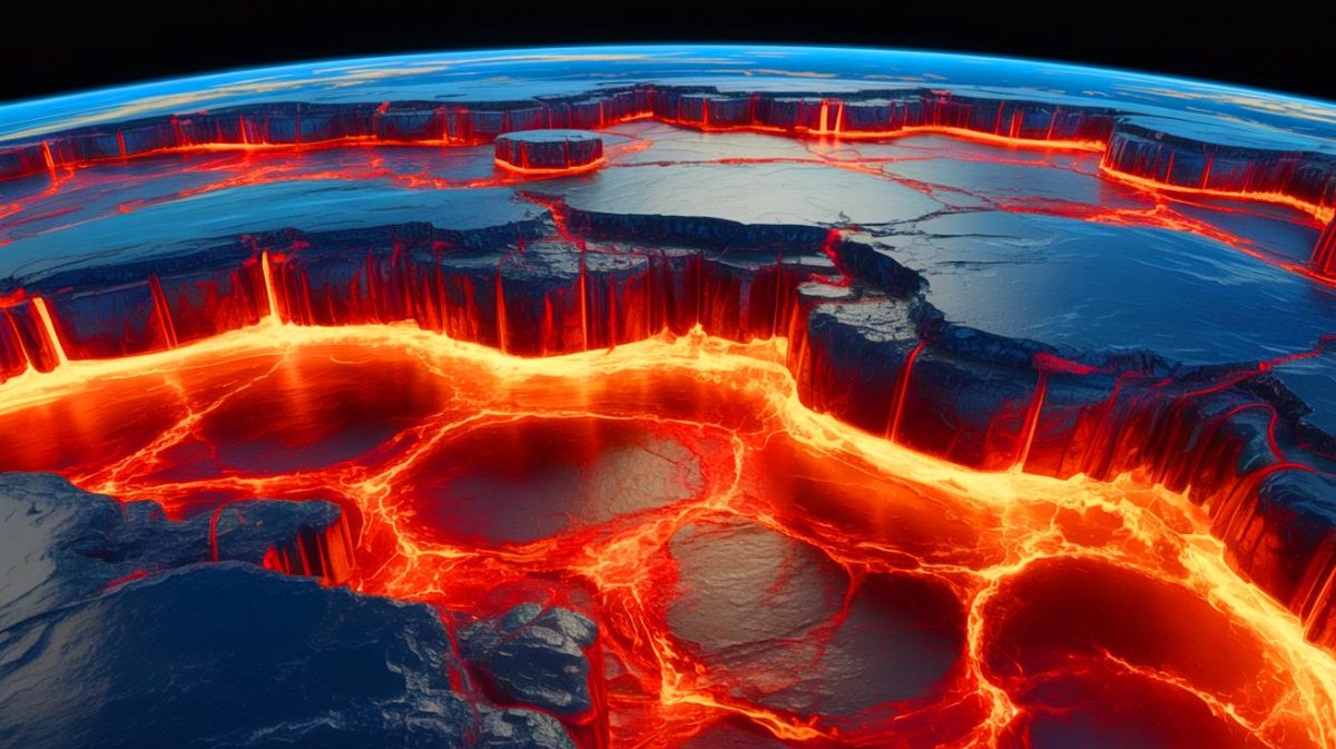 Illustration de la circulation d'objets dans le manteau terrestre à 3000 kilomètres de profondeur. Image réalisée par IA.