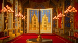 Illustration de l'exposition des Très Riches Heures du Duc de Berry au château de Chantilly. Image réalisée par IA.