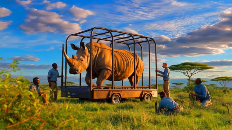 Défi logistique colossal : découvrez l&rsquo;incroyable opération secrète pour déplacer un rhinocéros de deux tonnes à travers le continent africain en toute sécurité