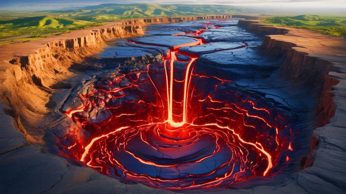 Illustration de pulsations de roches en fusion sous la région d'Afar en Éthiopie. Image réalisée par IA.