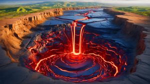 Illustration de pulsations de roches en fusion sous la région d'Afar en Éthiopie. Image réalisée par IA.