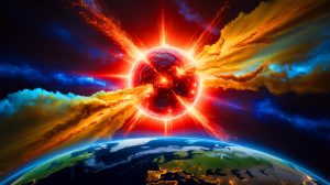 Illustration de l'impact potentiel des supernovas sur le climat terrestre. Image réalisée par IA.