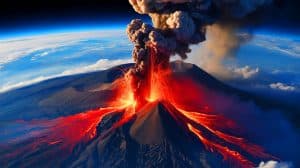 Illustration de l'éruption spectaculaire de l'Etna capturée depuis l'espace. Image réalisée par IA.