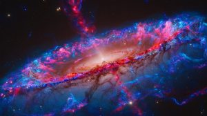 Illustration de la galaxie du Sculpteur explorée par l'instrument MUSE du Très Grand Télescope. Image réalisée par IA.