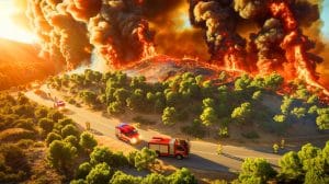 Illustration de l'évacuation d'urgence face aux incendies dans l'Aude. Image réalisée par IA.