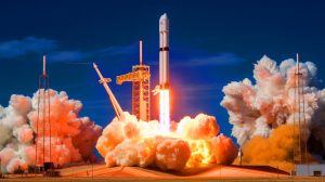 Illustration de l'explosion de la fusée Starship de SpaceX lors d'un test de routine au Texas. Image réalisée par IA.