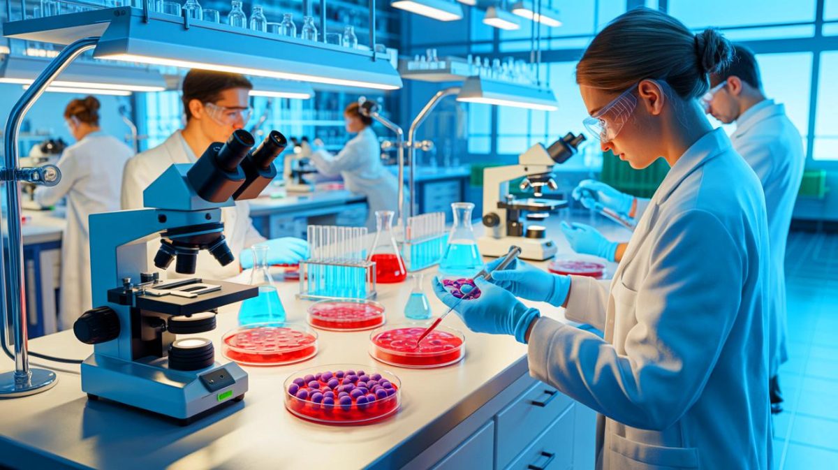 « Ils vivent sans insuline » : ces découvertes médicales bouleversantes qui transforment la vie des diabétiques de type 1 en France dès aujourd’hui Illustration de la production d'insuline à partir de cellules embryonnaires pour le traitement du diabète de type 1. Image réalisée par IA.