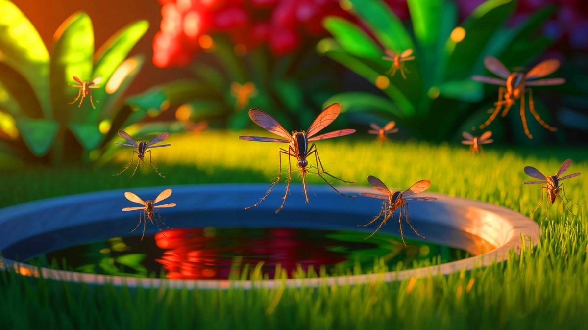 Invasion estivale: ces secrets troublants qui expliquent pourquoi les moustiques attaquent en masse et dévorent votre peau pendant les chaudes nuits d’été Illustration de l'explosion estivale des populations de moustiques et leur impact sur les activités extérieures. Image réalisée par IA.