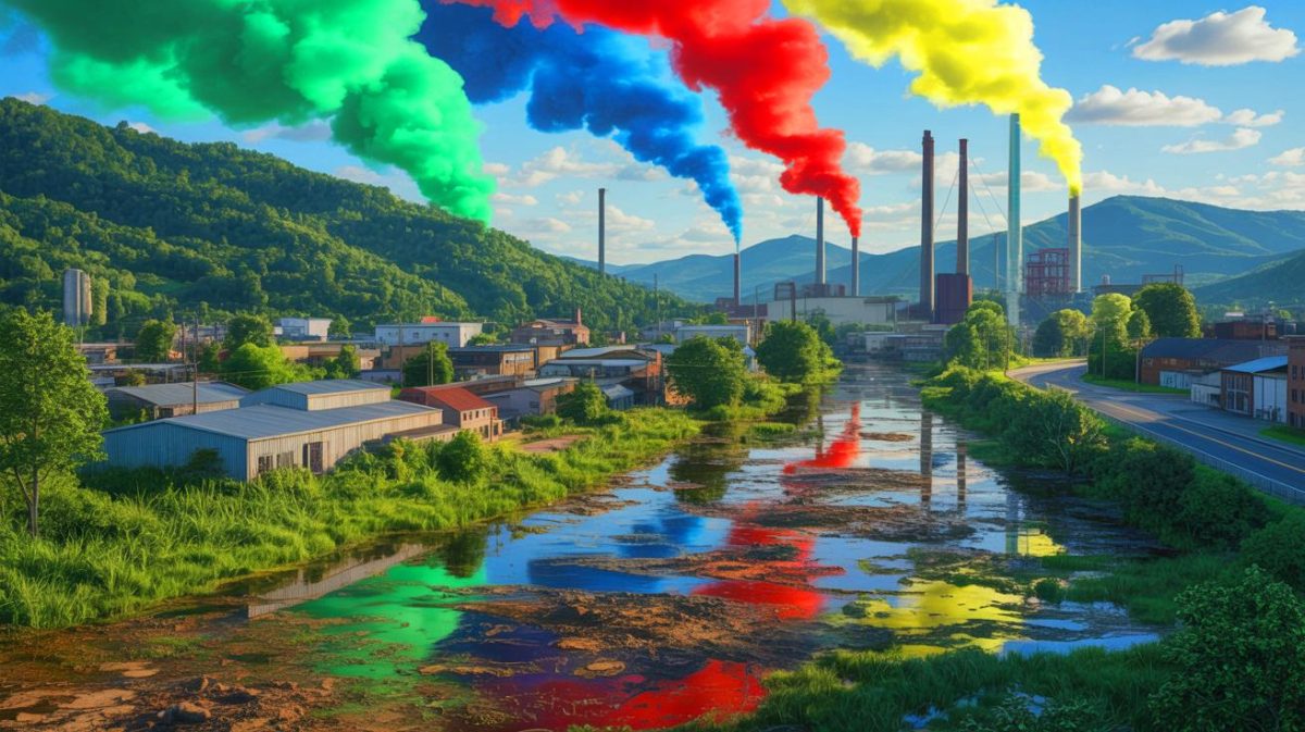Illustration de la contamination par les polluants éternels à Dalton, Géorgie. Image réalisée par IA.