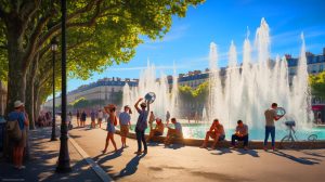 Illustration de la canicule intense frappant la moitié de la France avec des températures extrêmes. Image réalisée par IA.