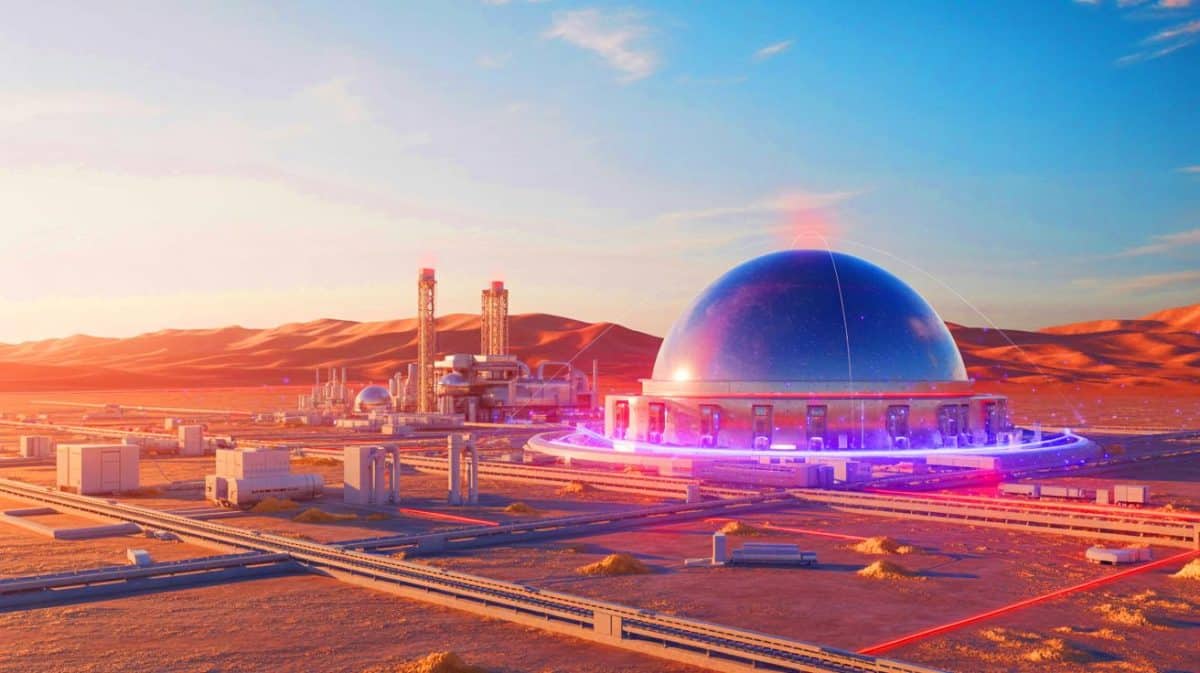 Illustration de la recharge d'un réacteur nucléaire au thorium sans interruption. Image réalisée par IA.